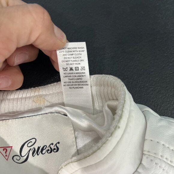 GUESS LA Girls Sz 4 Quilted Coat Jacket White Faux Leather Bomber Y2K Moto City - Picture 5 of 6